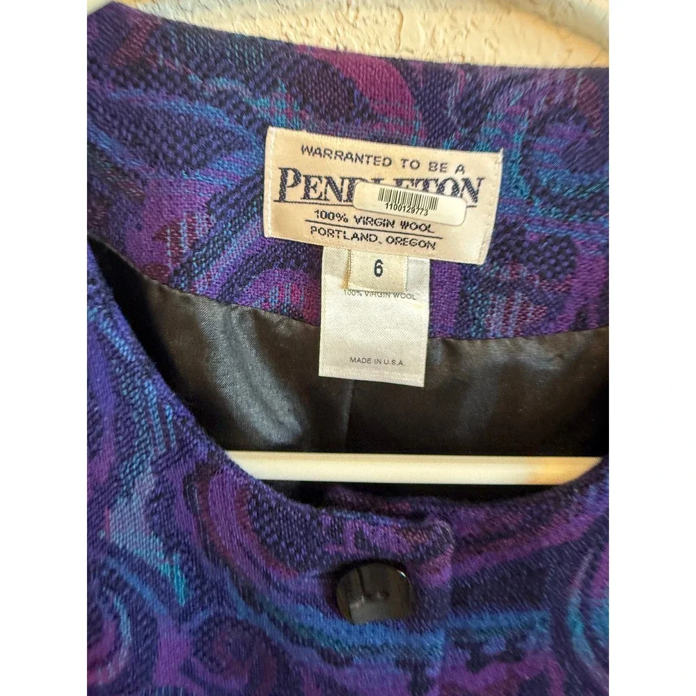 Pendleton‎ 100% Virgin Wool Paisley Jacket Blazer Size 6 Purple Blue Pink